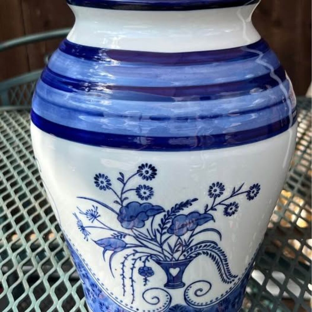 Blue and white hand painted floral Delftware Vase Large